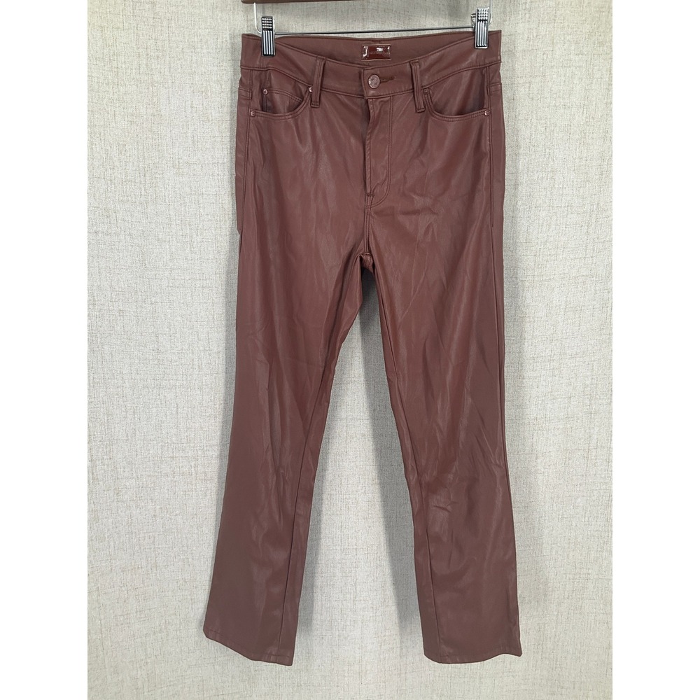 Mother Faux Leather Pants Women 27 Brown Vegan Leather Straight Leg High Rise